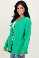 Green Oversized Toggle Button Cardigan