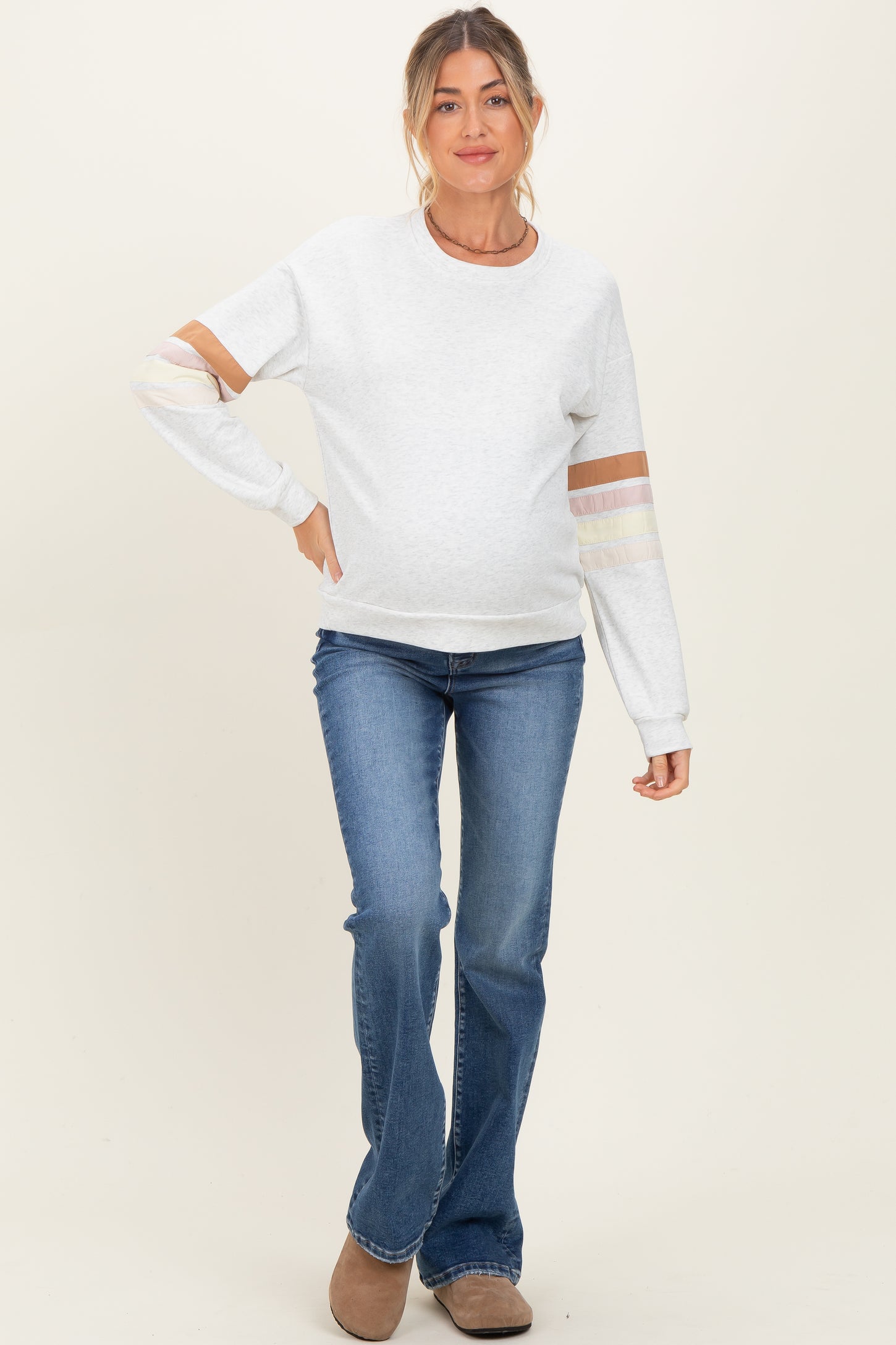 Heather Grey Colorblock Stripe Detail Maternity Sweatshirt