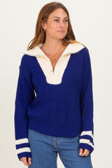 Navy Colorblock Chunky Knit Half Zip Sweater