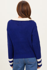 Navy Colorblock Chunky Knit Half Zip Sweater