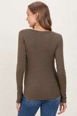 Olive Fine Rib Scoop Neck Maternity Long Sleeve Top