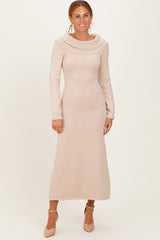 Beige Faux Pearl Detail Off Shoulder Sweater Dress