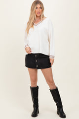 Ivory Deep V-Neck Border Stripe Sweater