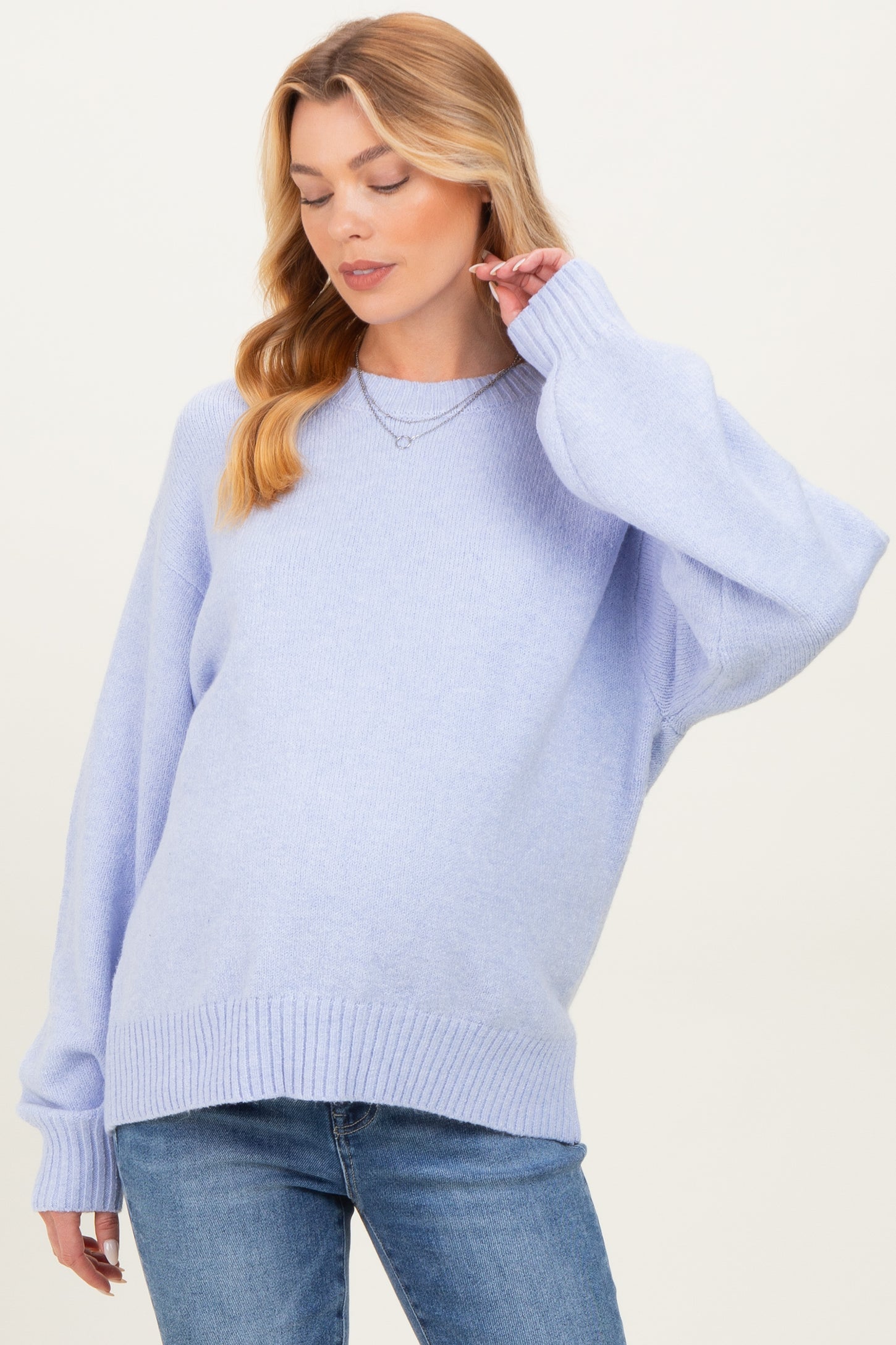 Light Blue Chunky Knit Oversized Maternity Sweater