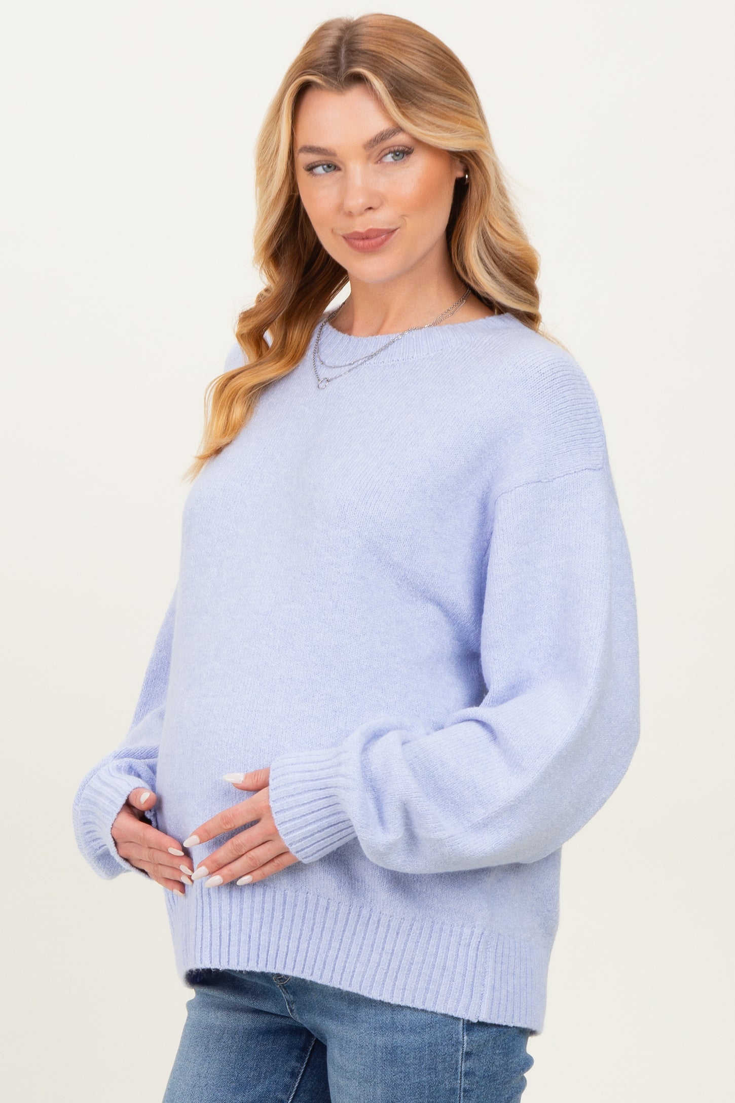Light Blue Chunky Knit Oversized Maternity Sweater
