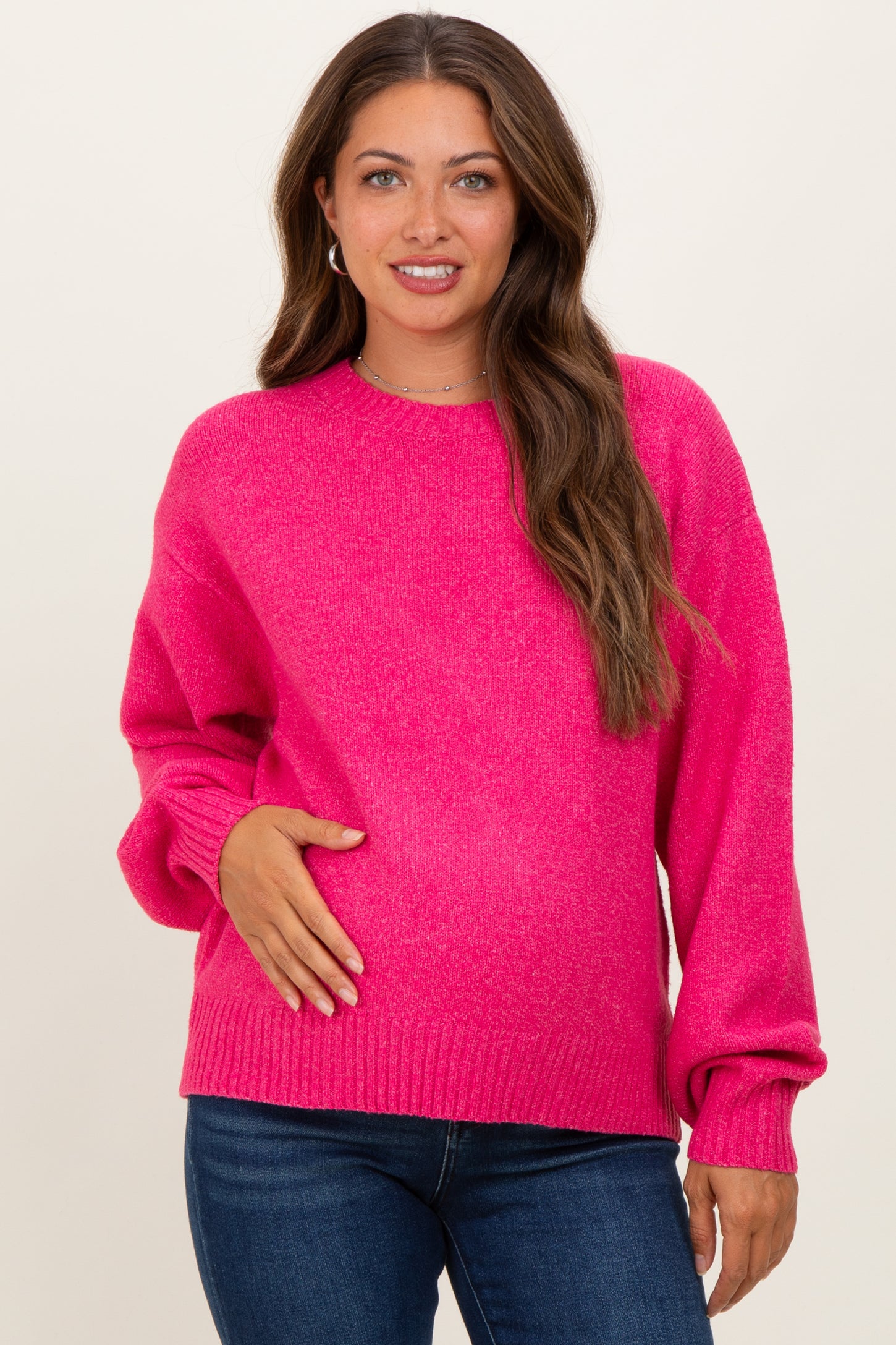 Fuchsia Chunky Knit Oversized Maternity Sweater