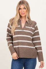 Brown Striped Oversized Polo Sweater