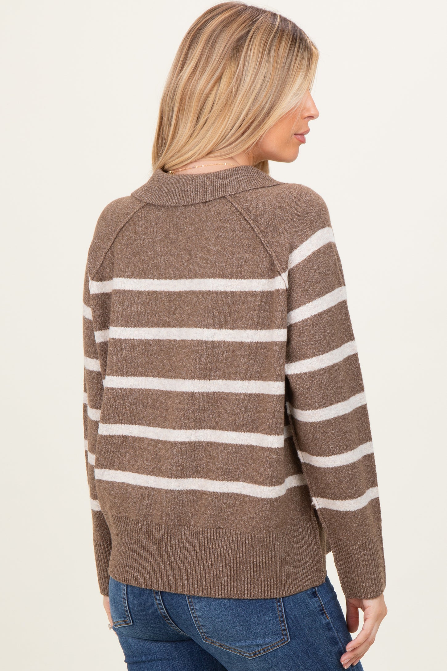 Brown Striped Oversized Polo Sweater