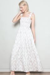 Ivory Floral Shoulder Tie Maxi Dress