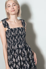 Black Floral Shoulder Tie Maxi Dress