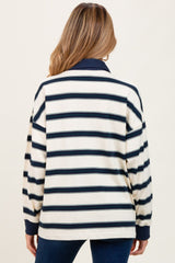 Cream Striped Oversized Long Sleeve Maternity Polo Top