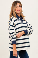 Cream Striped Oversized Long Sleeve Maternity Polo Top
