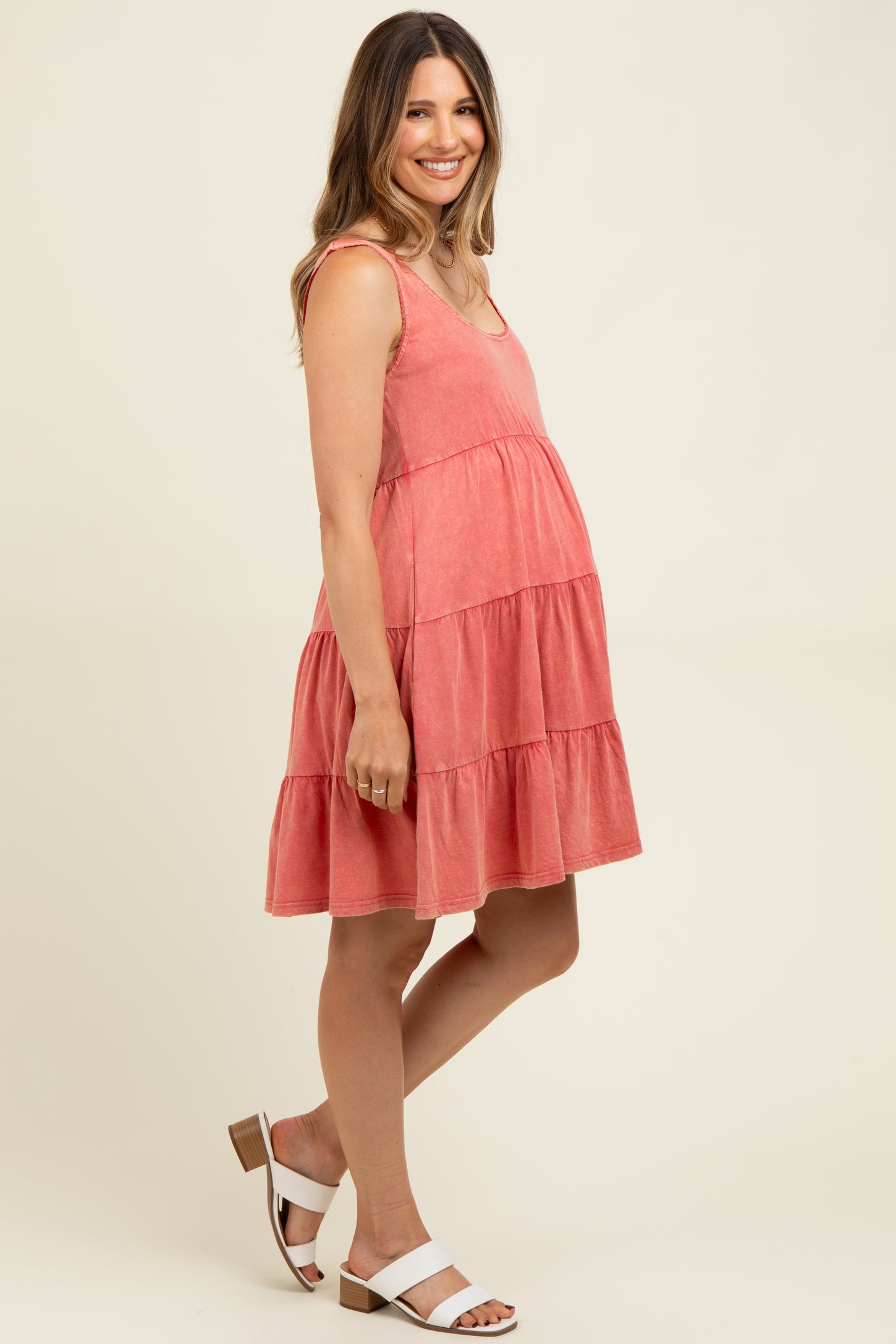 Red Lace Trim Washed Cotton Maternity Tank Dress – PinkBlush
