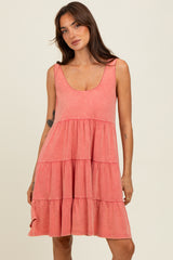 Red Lace Trim Washed Cotton Tank Dress