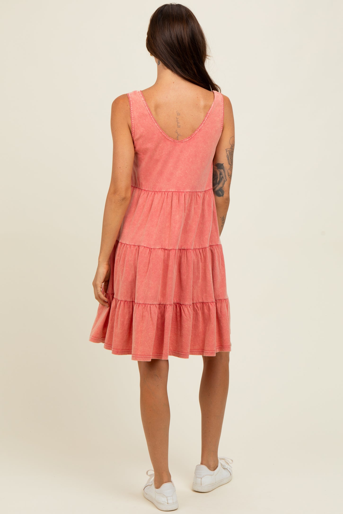Red Lace Trim Washed Cotton Tank Dress PinkBlush Red Lace Trim Washed Cotton Tank Dress PinkBlush
