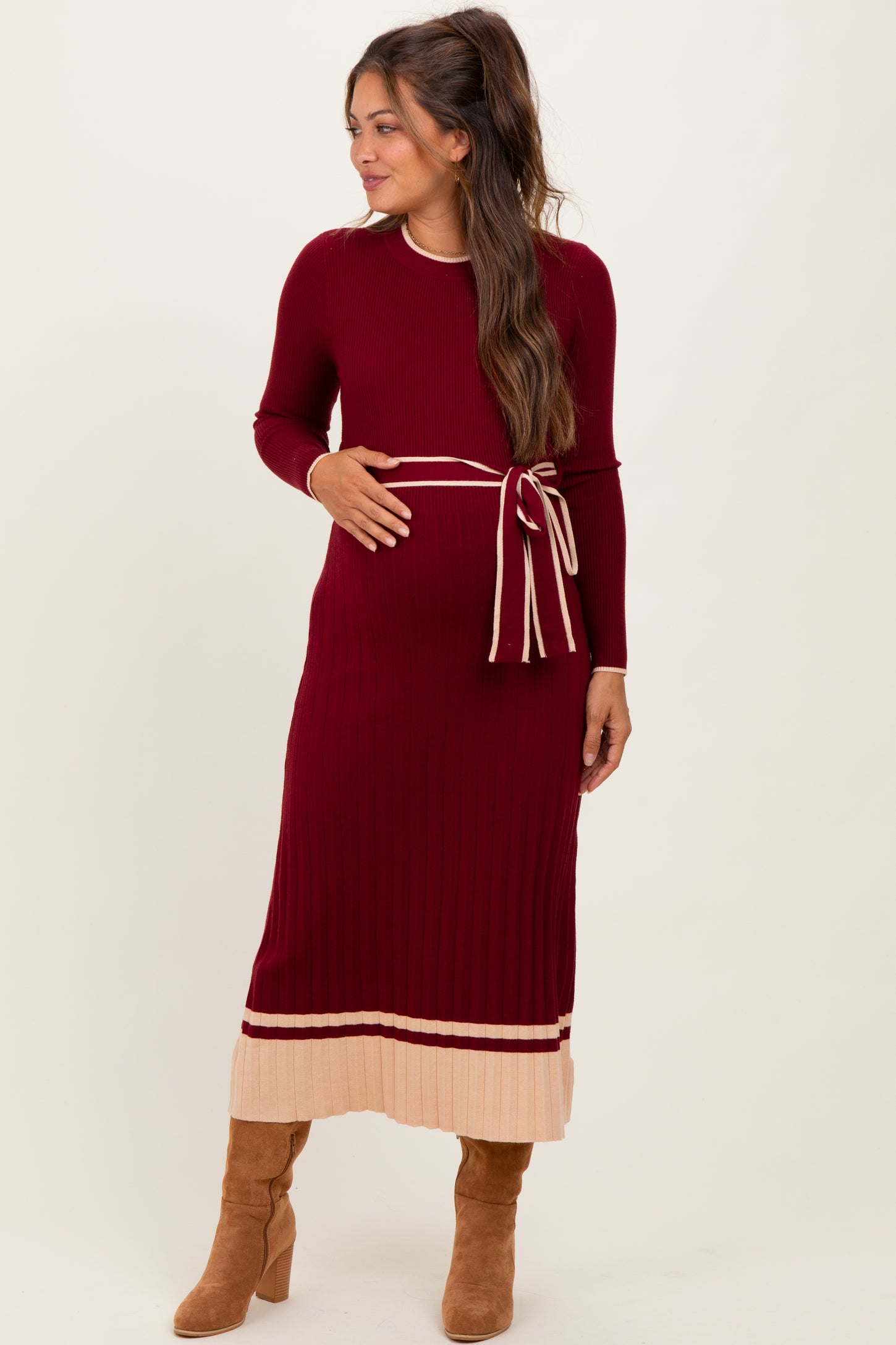 knee length dresses for ladies Side Slit Midi Knit Dress Red
