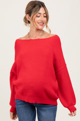 Red Balloon Sleeve Boat Neck Knit Maternity Sweater