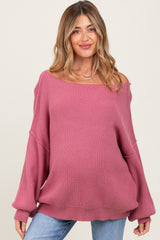 Mauve Balloon Sleeve Boat Neck Knit Maternity Sweater