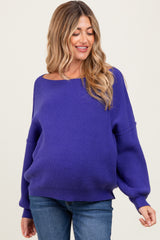 Royal Blue Balloon Sleeve Boat Neck Knit Maternity Sweater