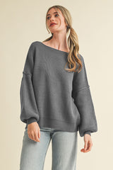 Charcoal Balloon Sleeve Boat Neck Knit Maternity Sweater