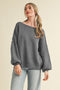 Charcoal Balloon Sleeve Boat Neck Knit Sweater