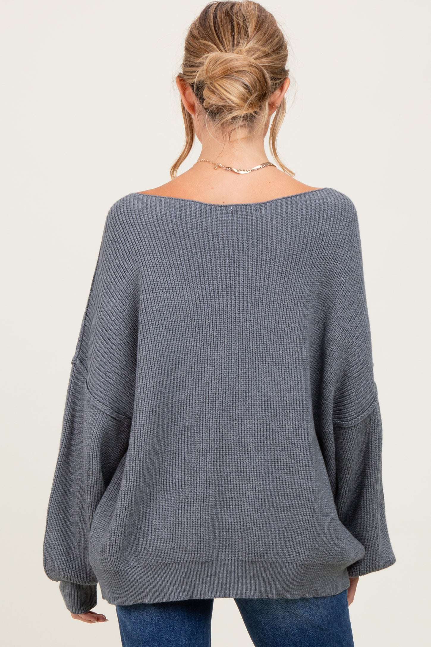 Charcoal Balloon Sleeve Boat Neck Knit Maternity Sweater