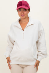 Ivory French Terry Quarter Zip Maternity Pullover