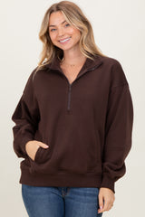 Brown French Terry Quarter Zip Pullover
