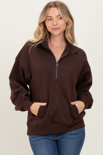 Brown French Terry Quarter Zip Pullover