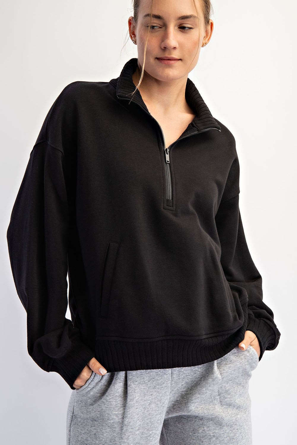 Black French Terry Quarter Zip Pullover