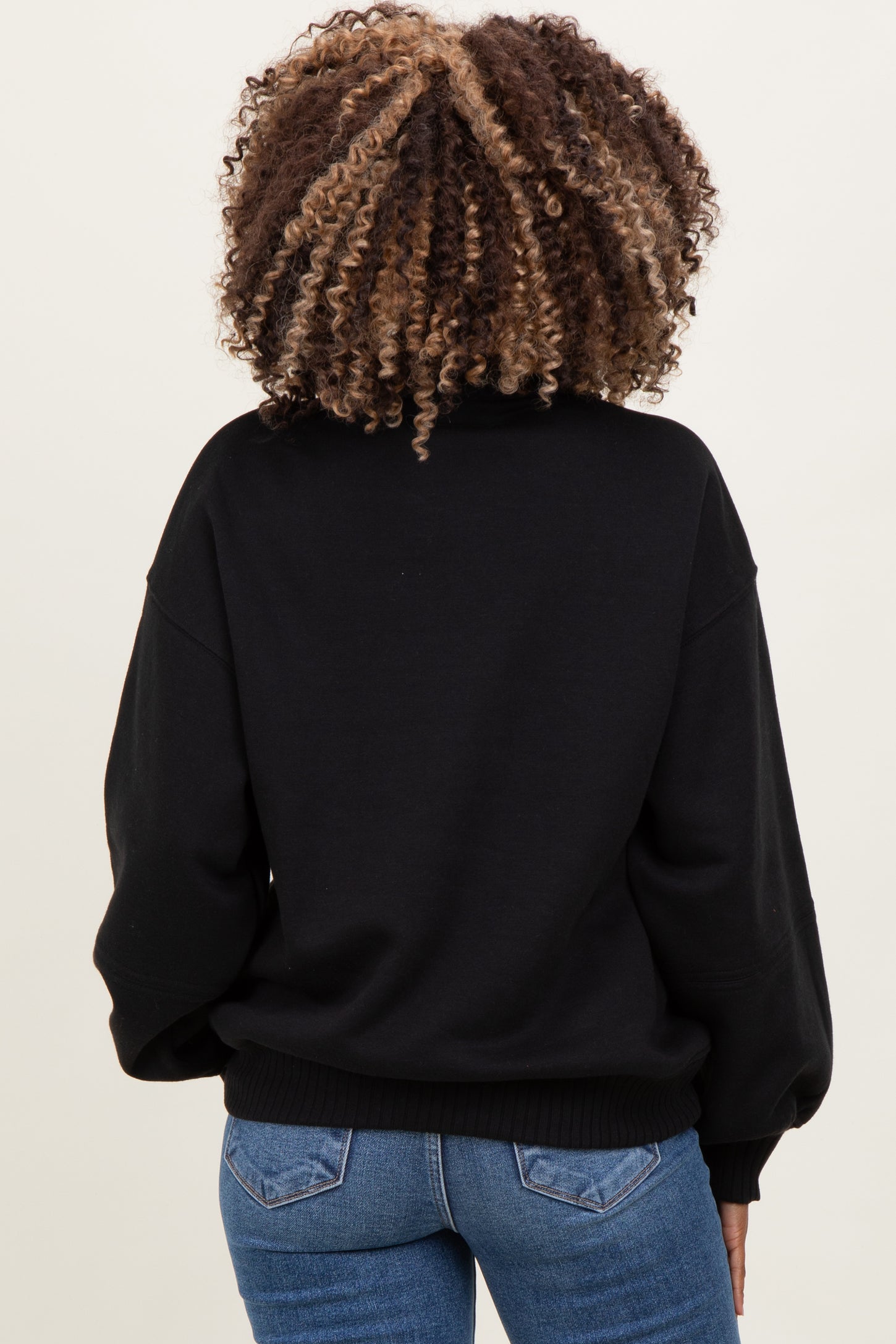 Black French Terry Quarter Zip Maternity Pullover