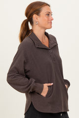 Brown Brushed Knit Button Collar Pullover