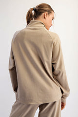 Taupe Brushed Knit Button Collar Pullover