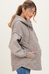 Taupe Quilted Contrast Maternity Button Hoodie