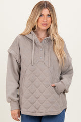 Taupe Quilted Contrast Button Hoodie