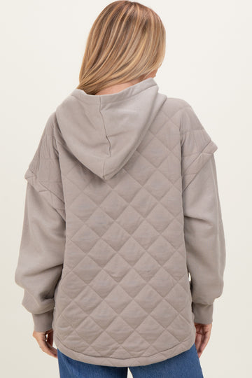 Taupe Quilted Contrast Button Hoodie