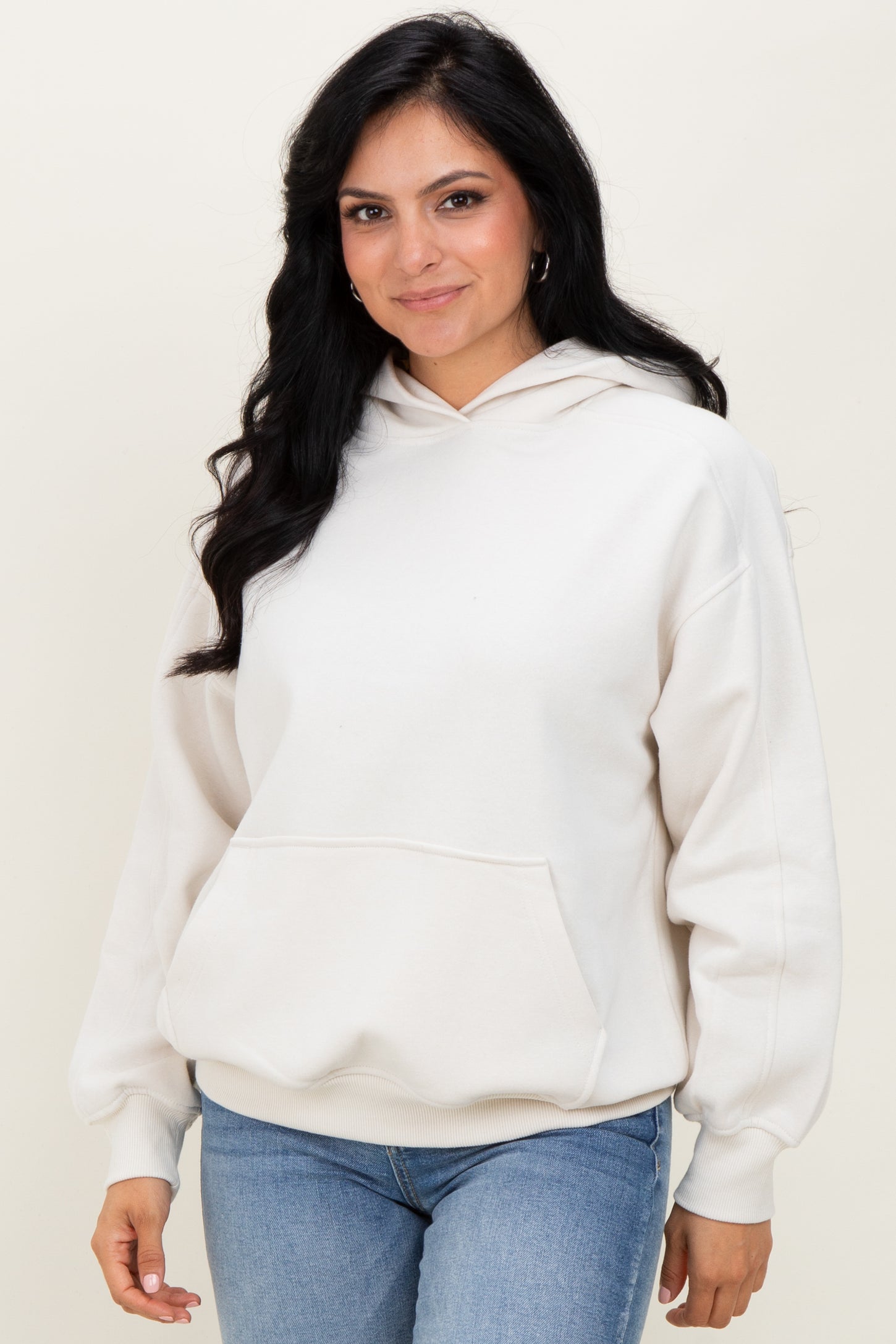 Ivory Fleece Oversized Maternity Hoodie