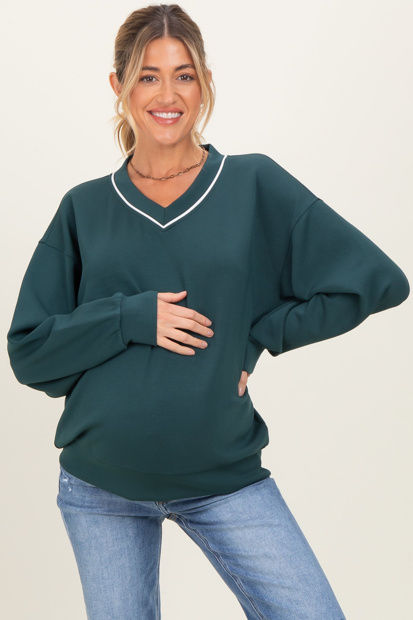 Forest Green V-Neck Maternity Sweatshirt