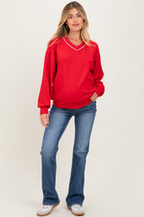 Red V-Neck Maternity Sweatshirt