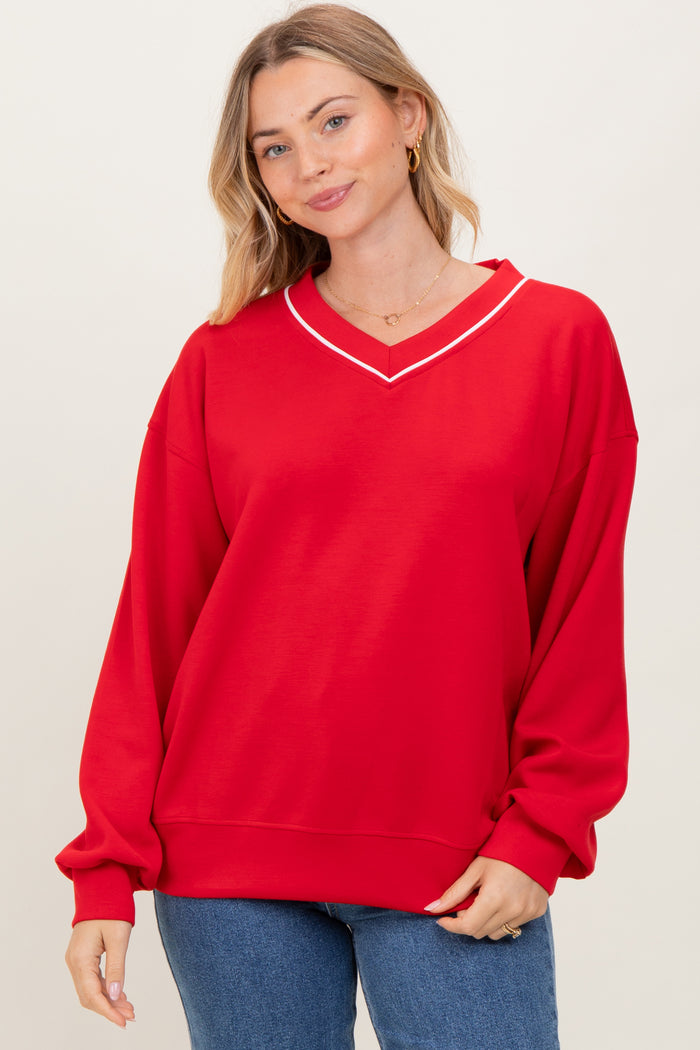 Red V-Neck Maternity Sweatshirt