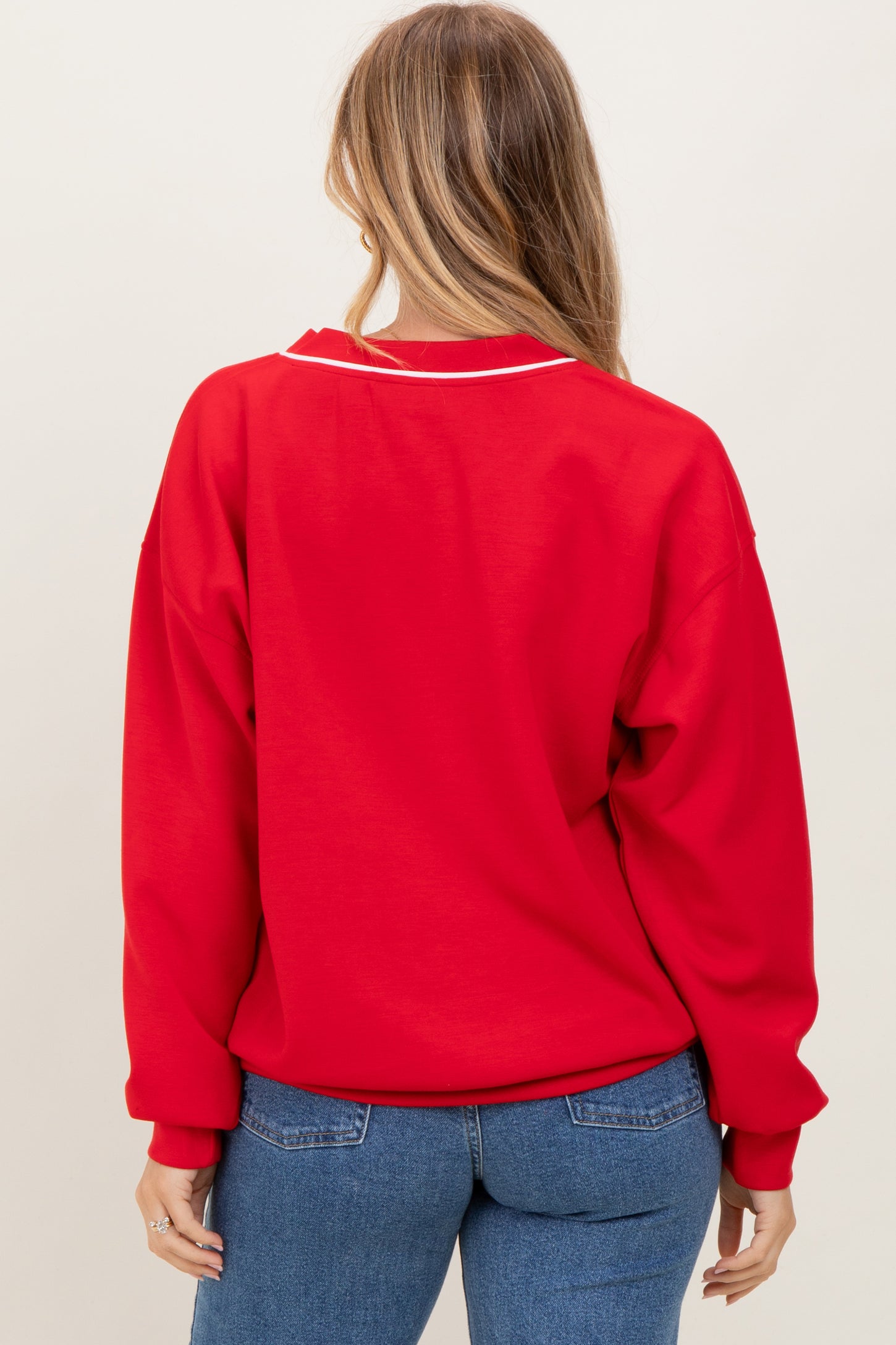 Red V-Neck Sweatshirt