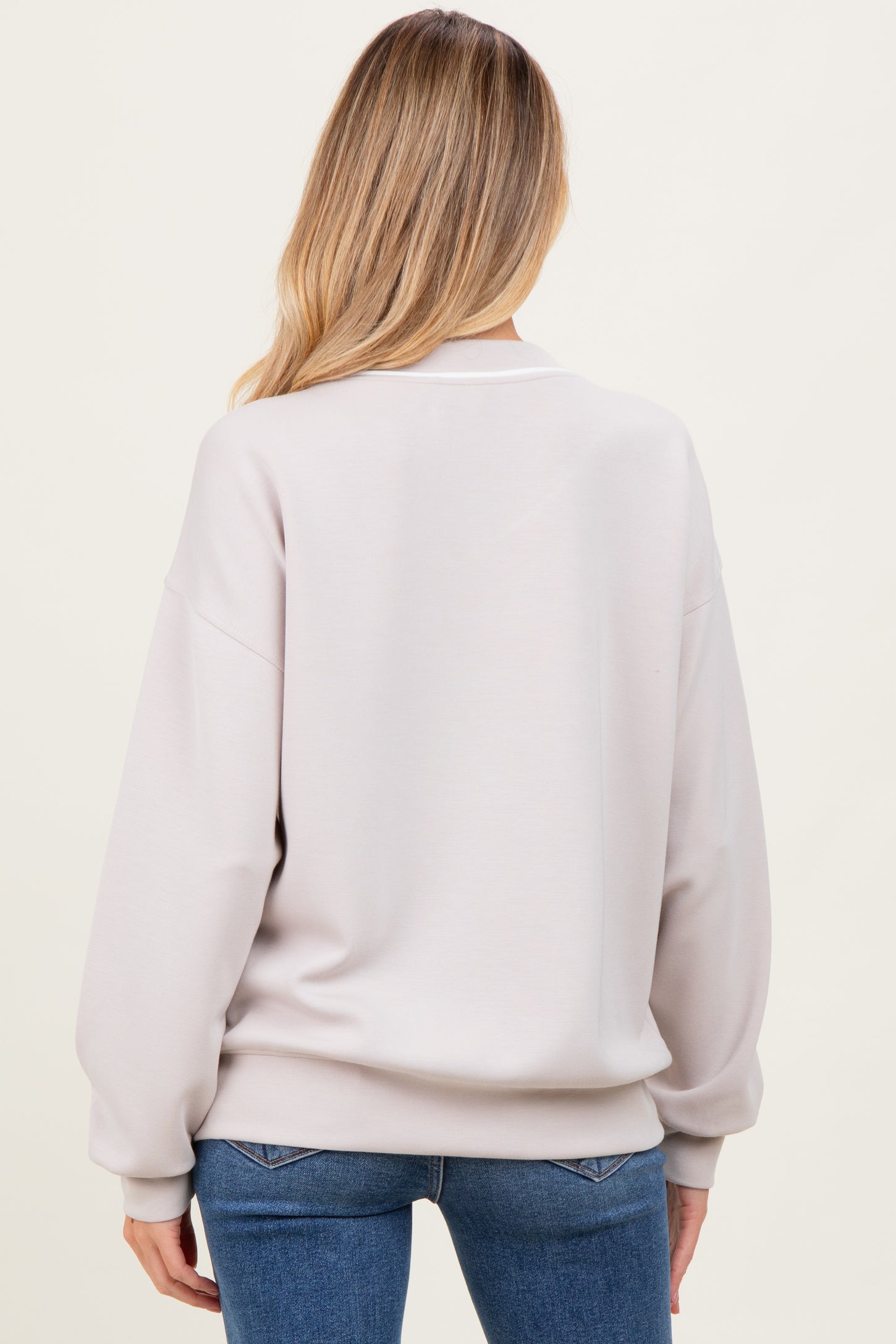 Beige V-Neck Maternity Sweatshirt