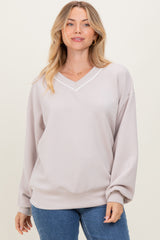 Beige V-Neck Maternity Sweatshirt