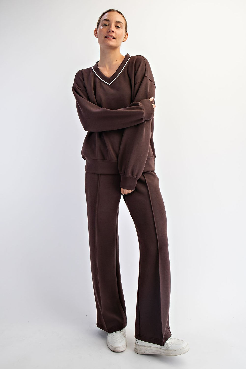 Brown V-Neck Sweatshirt