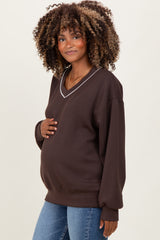 Brown V-Neck Maternity Sweatshirt