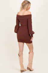Brown Off The Shoulder Sweater Dress