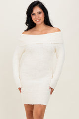 Ivory Off The Shoulder Knit Sweater Mini Dress