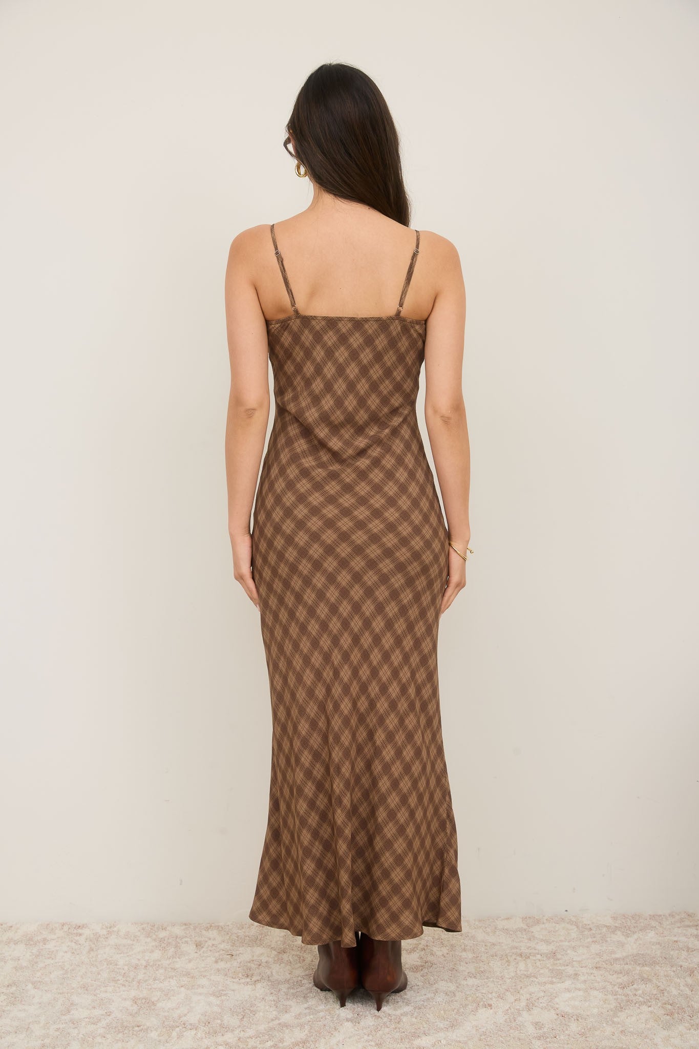 Brown Plaid Sleeveless Maxi Dress Brown Plaid Sleeveless Maxi Dress