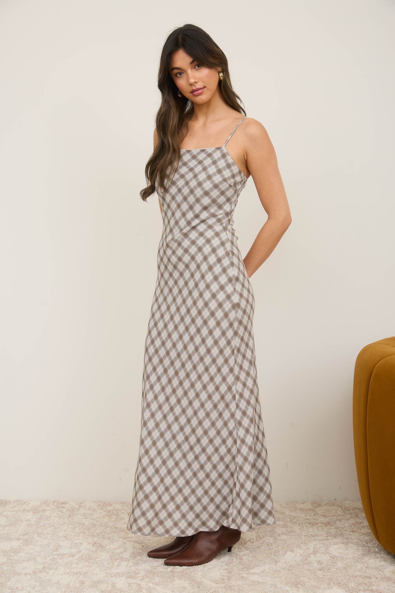 Ivory Plaid Sleeveless Maxi Dress Ivory Plaid Sleeveless Maxi Dress