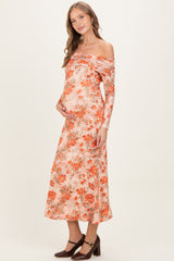 Light Pink Rose Floral Off Shoulder Maternity Maxi Dress